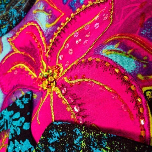 Vintage Batik Silk Embellished Jacket Nancy Bolen City Girl Sz S - Picture 10 of 13